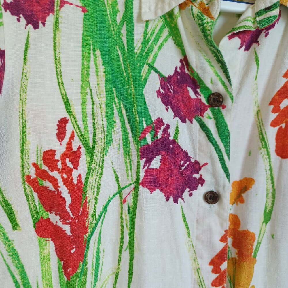 Chicos Linen Blouse Collared Button Front Vibrant… - image 5